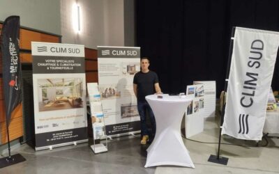 Fabrication de Roll-up et oriflamme pour l’entreprise Clim sud à Tournefeuille