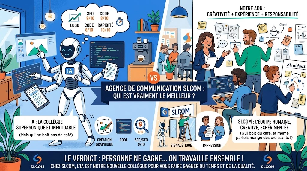Comparatif entre une intelligence artificielle et l&rsquo;agence de communication SLCOM ! Qui gagne ?